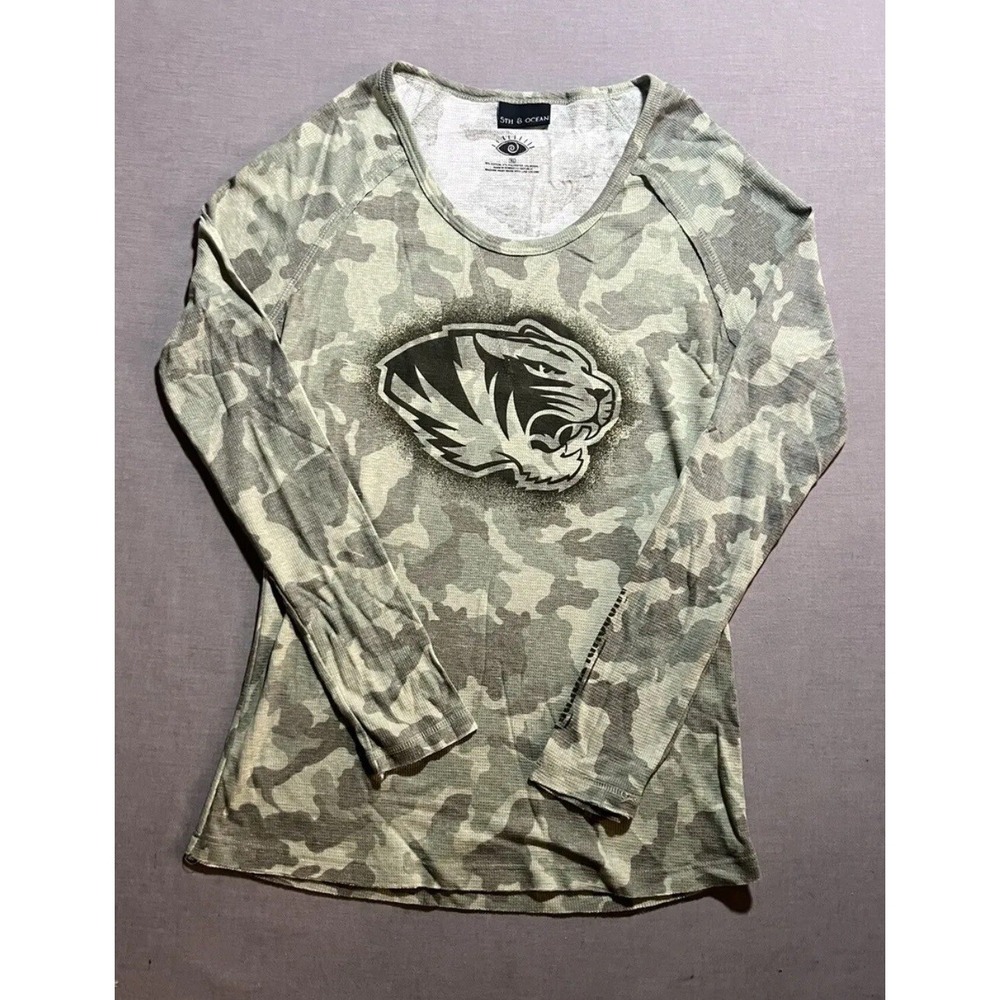 Missouri Tigers Mizzou Thermal Shirt Womens XL Green Camouflage Long‎ Sleeve